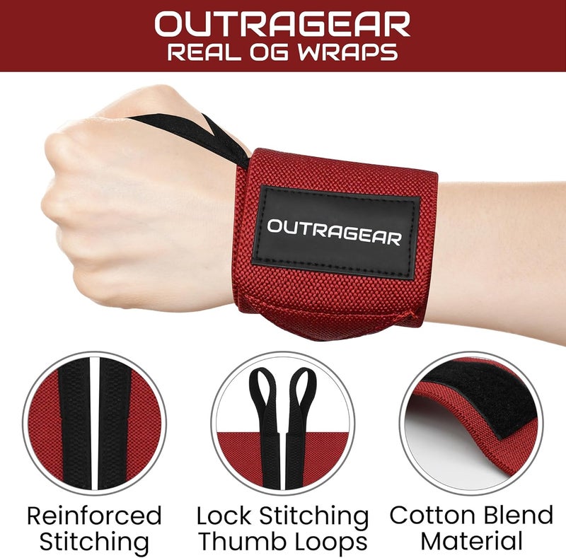 OUTRAGEAR 18" OG-Grade Wrist Wraps for Weightlifting – Heavy Duty Wrist Support with Thumb Loop & Lockdown Strap – Wrist Straps for Powerlifting, Bench Press & Gym Training - Image 3